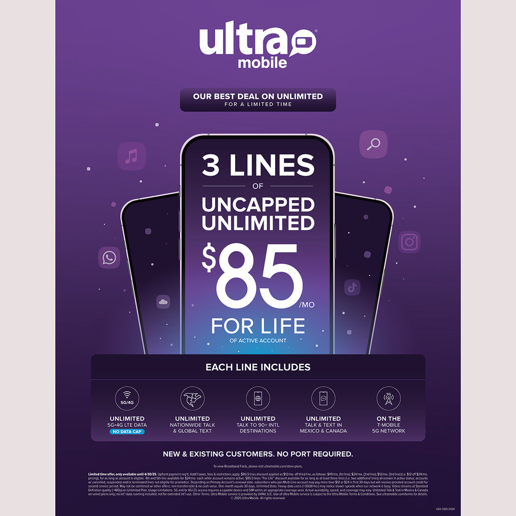 Q1'25 3 Lines for $85 Promo Poster